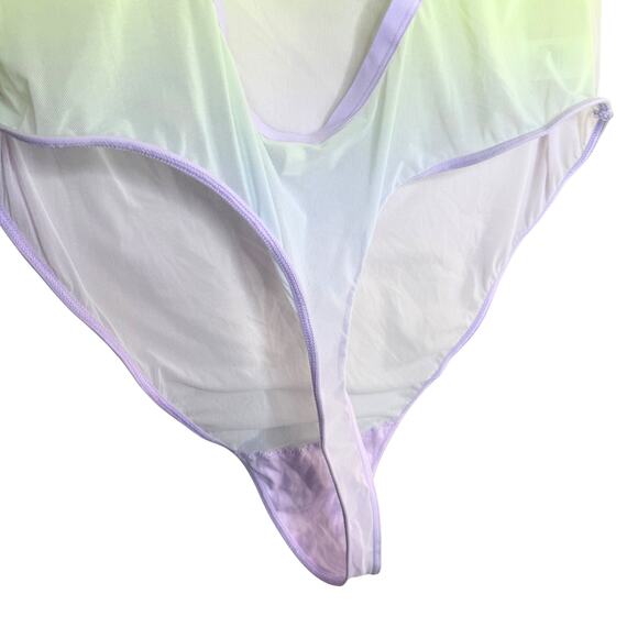 Smoothez by Aerie Sleeveless Sheer Mesh Bodysuit Size XXL Violet Flurry Ombre - Picture 4 of 9